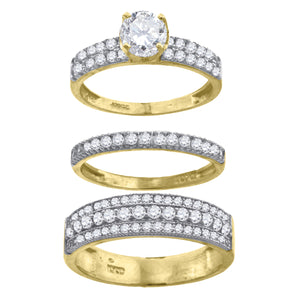10kt Two-tone Gold Womens Round Cubic Zirconia Trio Ring Set