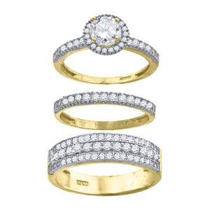 10kt Two-tone Gold Womens Round Cubic Zirconia Halo Trio Ring Set