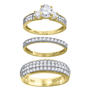 10kt Two-tone Gold Womens Round Cubic Zirconia Trio Ring Set