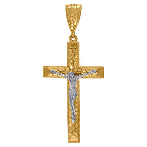 10kt Two-tone Gold Mens Women Diamond-cut Crucifix Cross Religious Charm Pendant
