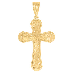 10kt Yellow Gold Diamond-cut Nugget Mens Cross Ht:61.9mm x W:32.1mm Religious Charm Pendant