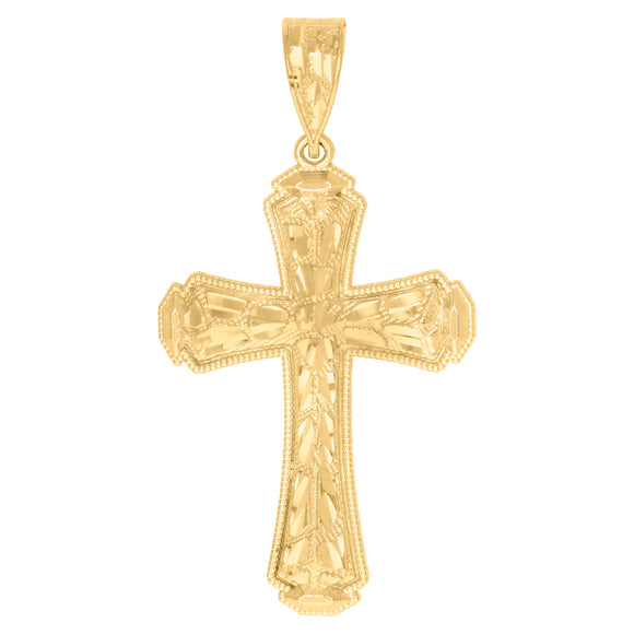 10kt Yellow Gold Diamond-cut Nugget Mens Cross Ht:61.9mm x W:32.1mm Religious Charm Pendant