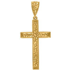 10kt Yellow Gold Diamond-cut Nugget Mens Cross Ht:68.9mm x W:30.6mm Religious Charm Pendant