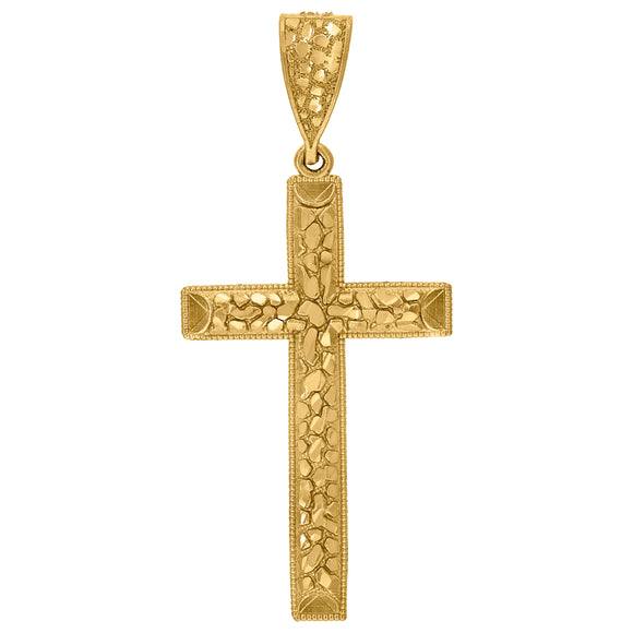 10kt Yellow Gold Diamond-cut Nugget Mens Cross Ht:68.9mm x W:30.6mm Religious Charm Pendant