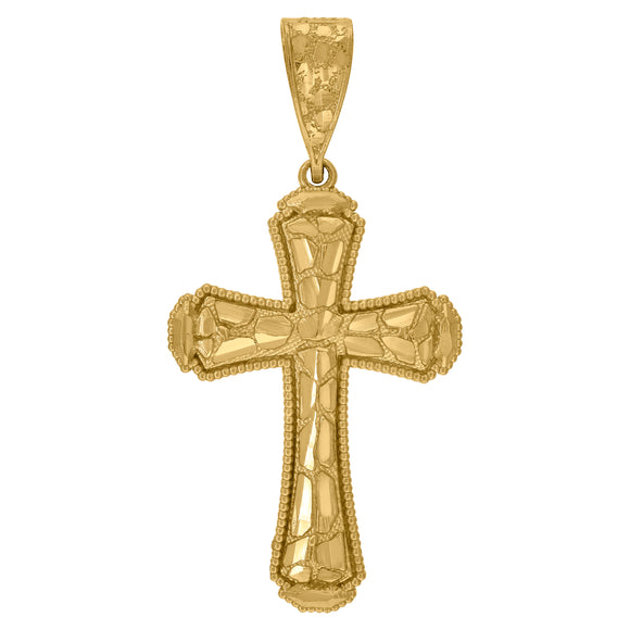 10kt Yellow Gold Mens Women Nugget Textured Cross Religious Charm Pendant