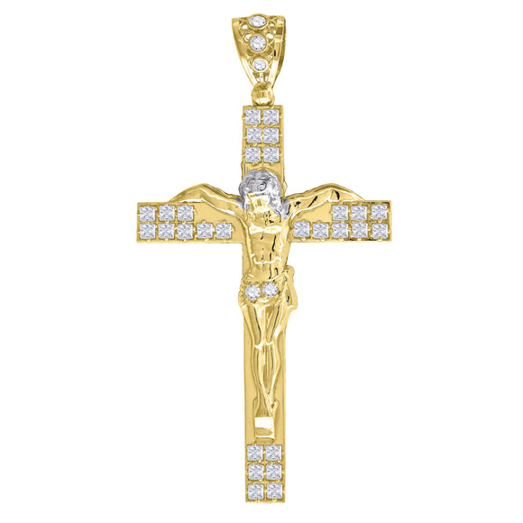 10KT Yellow Gold Mens Cubic Zirconia Cross Crucifix Religious Charm Pendant