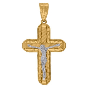 10kt Two-tone Gold Mens Women Nugget Textured Crucifix Cross Religious Charm Pendant