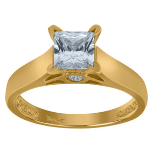 10kt Yellow Gold Womens Princess-cut Cubic Zirconia Engagement Ring