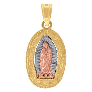 10kt Gold Tri-color Womens Guadalupe Mary Ht:21.2mm x W:10.6mm Religious Charm Pendant
