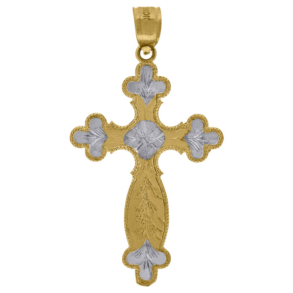 10kt Gold Two-tone Diamond-cut Womens Cross Ht:38.1mm x W:20.7mm Religious Charm Pendant