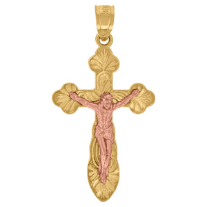 10kt Gold Two-tone Diamond-cut Unisex Cross Crucifix Ht:29.8mm x W:15.6mm Religious Charm Pendant