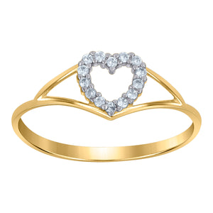 10kt Gold Womens CZ Split Shank Two-tone Heart Band Ring