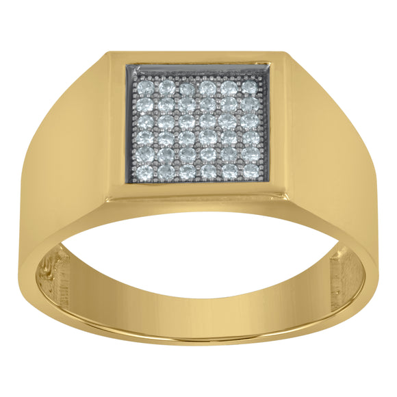 10kt Two-tone Gold Mens Round Cubic Zirconia Square Engagement Ring