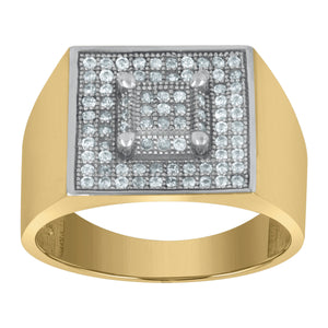 10kt Two-tone Gold Mens Round Cubic Zirconia Square Engagement Ring