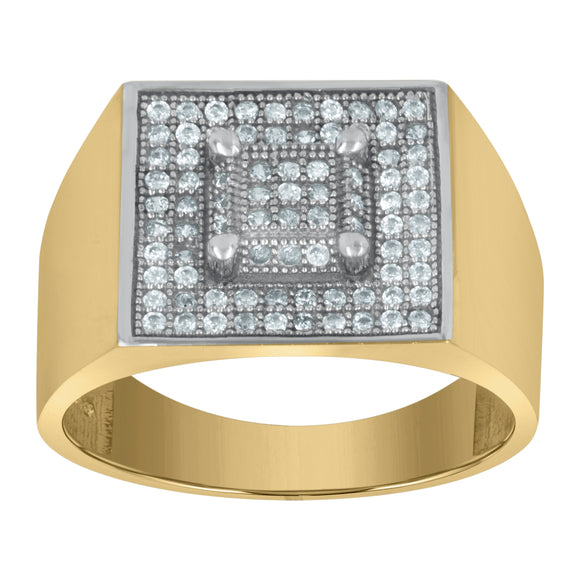 10kt Two-tone Gold Mens Round Cubic Zirconia Square Engagement Ring