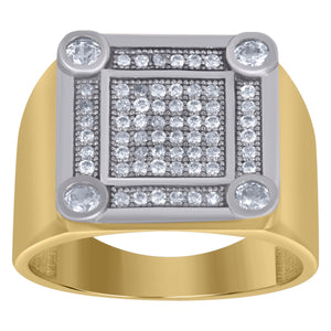 10kt Two-tone Gold Mens Round Cubic Zirconia Square Engagement Ring