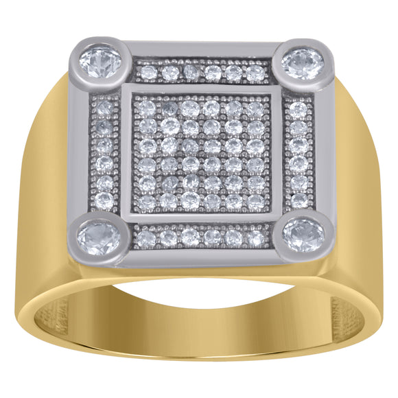 10kt Two-tone Gold Mens Round Cubic Zirconia Square Engagement Ring