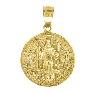 10kt Yellow Gold Diamond-cut Unisex Saint Benedict Ht:20.8mm x W:14mm Religious Charm Pendant
