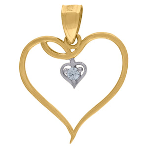 10kt Two-tone Gold Womens Cubic Zirconia Cubic-zirconia Double Hearts Love Charm Pendant