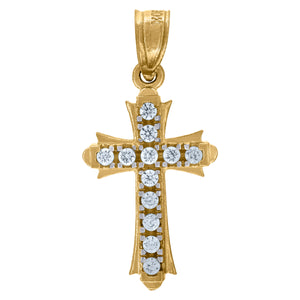 10kt Gold Two-tone Cubic-zirconia Womens Cross Ht:22.6mm x W:11mm Religious Charm Pendant