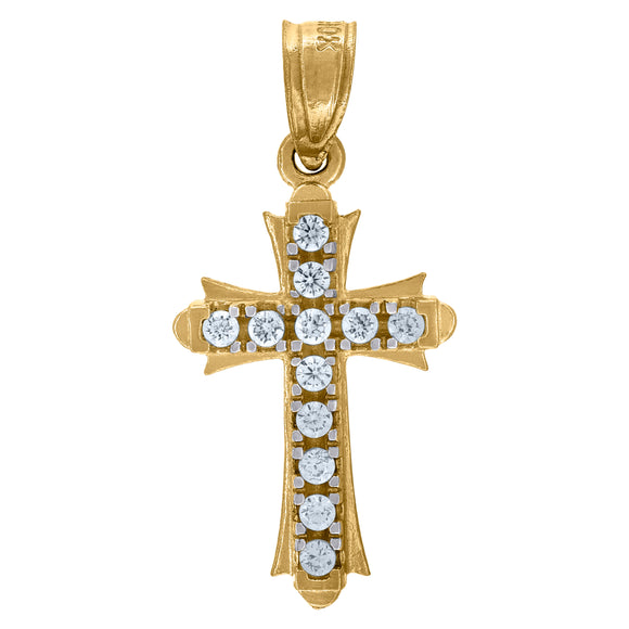 10kt Gold Two-tone Cubic-zirconia Womens Cross Ht:22.6mm x W:11mm Religious Charm Pendant