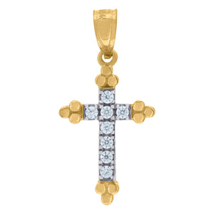 10kt Two-tone Gold Mens Women Cubic Zirconia Cubic-zirconia Budded Cross Religious Charm Pendant
