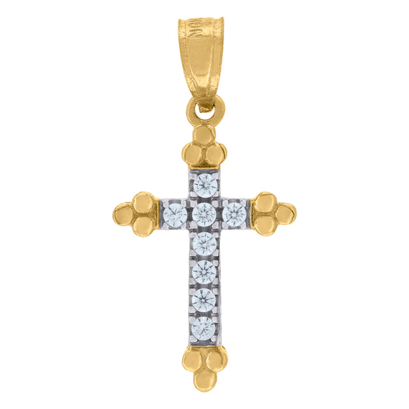 10kt Two-tone Gold Mens Women Cubic Zirconia Cubic-zirconia Budded Cross Religious Charm Pendant