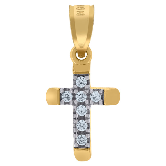 10kt Gold Two-tone Cubic-zirconia Womens Cross Ht:17.7mm x W:8.3mm Religious Charm Pendant