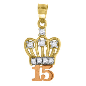 10kt Tri-color Gold Womens Cubic Zirconia Cubic-zirconia Sweet 15 Anos Quinceanera Charm Pendant