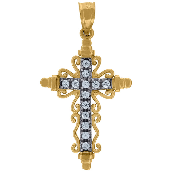 10kt Gold Two-tone Cubic-zirconia Womens Cross Ht:29.9mm x W:16.1mm Religious Charm Pendant