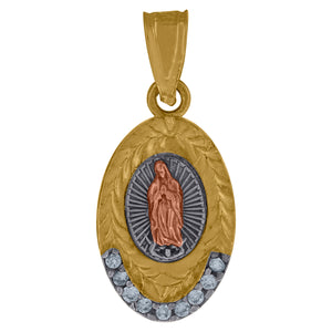 10kt Gold Tri-color Cubic-zirconia Womens Guadalupe Mary Ht:19mm x W:9mm Religious Charm Pendant