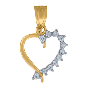 10kt Two-tone Gold Womens Cubic Zirconia Cubic-zirconia Heart Love Charm Pendant