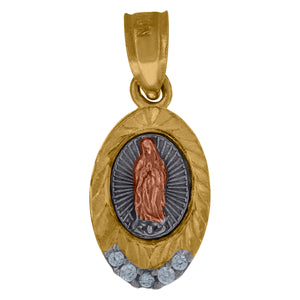 10kt Gold Tri-color Cubic-zirconia Womens Guadalupe Mary Ht:16.9mm x W:7.7mm Religious Charm Pendant