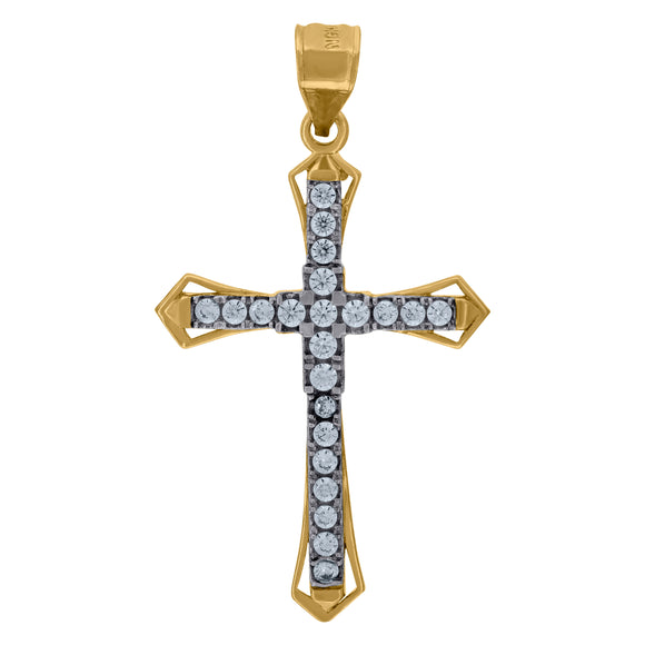 10kt Two-tone Gold Mens Women Cubic Zirconia Cubic-zirconia Cross Religious Charm Pendant