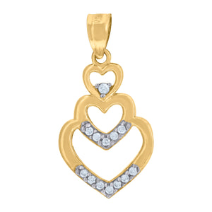 10kt Gold Two-tone Cubic-zirconia Womens Triple Ht:24mm x W:12mm Heart Charm Pendant