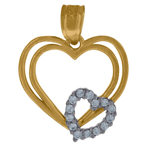 10kt Two-tone Gold Womens Cubic Zirconia Cubic-zirconia Multi Hearts Love Charm Pendant