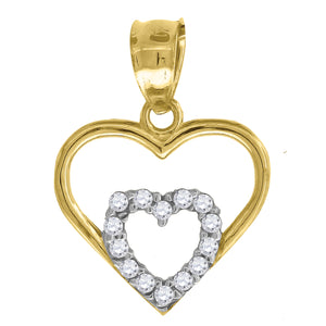 10kt Two-tone Gold Womens Cubic Zirconia Cubic-zirconia Double Heart Charm Pendant