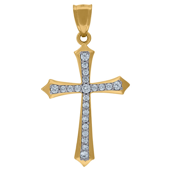 10kt Gold Two-tone Cubic-zirconia Womens Cross Ht:38.9mm x W:21.5mm Religious Charm Pendant