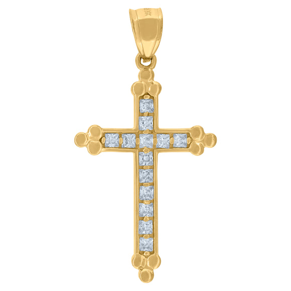 10kt Yellow Gold Mens Women Cubic Zirconia Cubic-zirconia Budded Cross Religious Charm Pendant