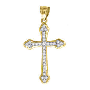 10kt Gold Two-tone Cubic-zirconia Mens Cross Ht:41mm x W:22.4mm Religious Charm Pendant