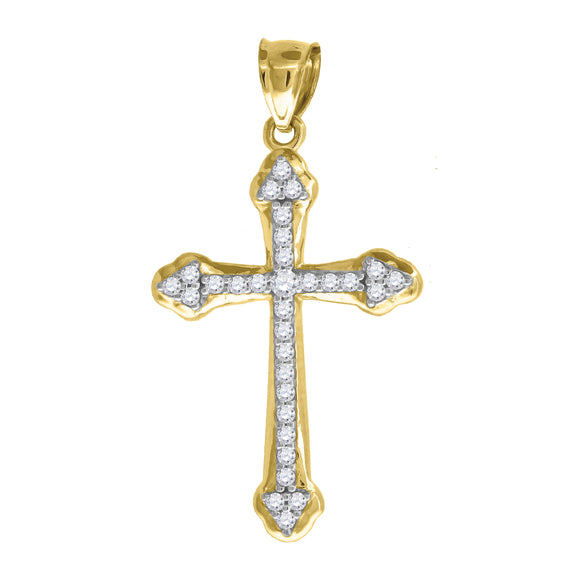 10kt Gold Two-tone Cubic-zirconia Mens Cross Ht:41mm x W:22.4mm Religious Charm Pendant