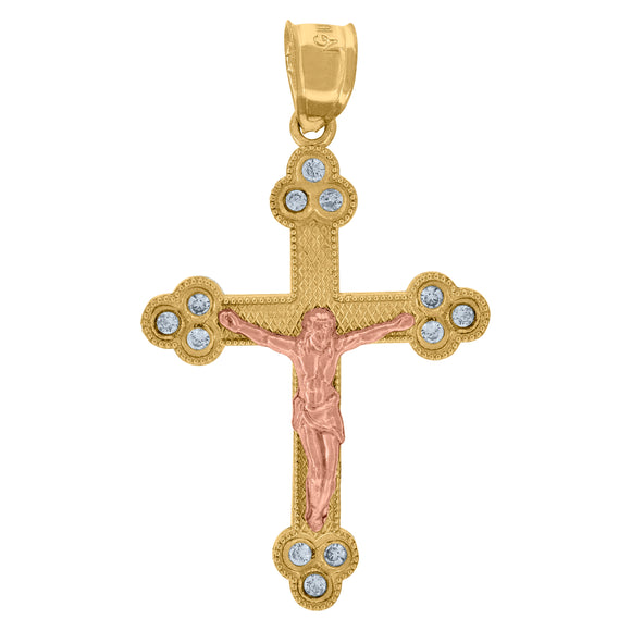 10kt Gold Two-tone Cubic-zirconia Mens Cross Crucifix Ht:34.3mm x W:19.7mm Religious Charm Pendant