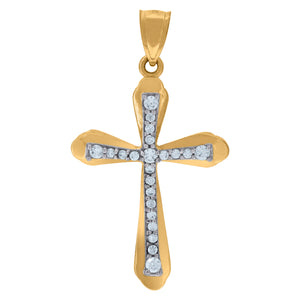 10kt Two-tone Gold Mens Women Cubic Zirconia Cubic-zirconia Cross Religious Charm Pendant