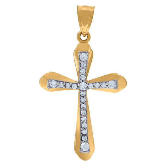 10kt Two-tone Gold Mens Women Cubic Zirconia Cubic-zirconia Cross Religious Charm Pendant