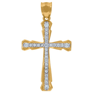 10kt Gold Two-tone Cubic-zirconia Mens Cross Ht:42.4mm x W:23.5mm Religious Charm Pendant