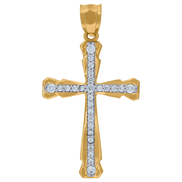 10kt Gold Two-tone Cubic-zirconia Mens Cross Ht:42.4mm x W:23.5mm Religious Charm Pendant