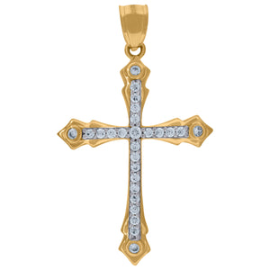 10kt Gold Two-tone Cubic-zirconia Mens Cross Ht:42.3mm x W:25.1mm Religious Charm Pendant