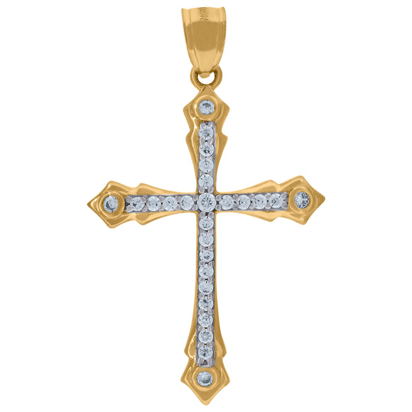 10kt Gold Two-tone Cubic-zirconia Mens Cross Ht:42.3mm x W:25.1mm Religious Charm Pendant