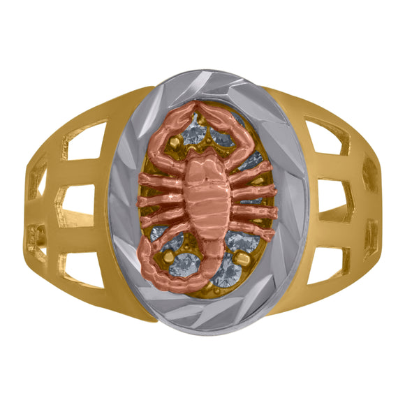 10kt Tri-color Gold Mens Cubic Zirconia CZ DC Scorpion Ring