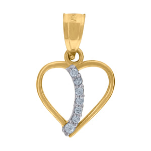 10kt Gold Two-tone Cubic-zirconia Womens Ht:15.6mm x W:9.9mm Heart Charm Pendant